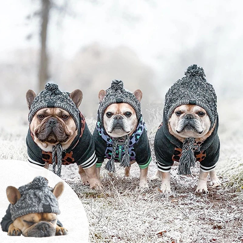 SUPERPET Winter Warm Dog Hat – Windproof Knitted Pet Cap with Fluffy Ball for French Bulldogs, Chihuahuas & Small Dogs
