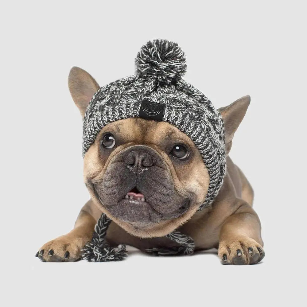 SUPERPET Winter Warm Dog Hat – Windproof Knitted Pet Cap with Fluffy Ball for French Bulldogs, Chihuahuas & Small Dogs