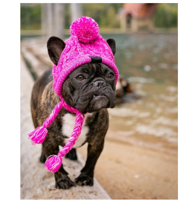 SUPERPET Winter Warm Dog Hat – Windproof Knitted Pet Cap with Fluffy Ball for French Bulldogs, Chihuahuas & Small Dogs