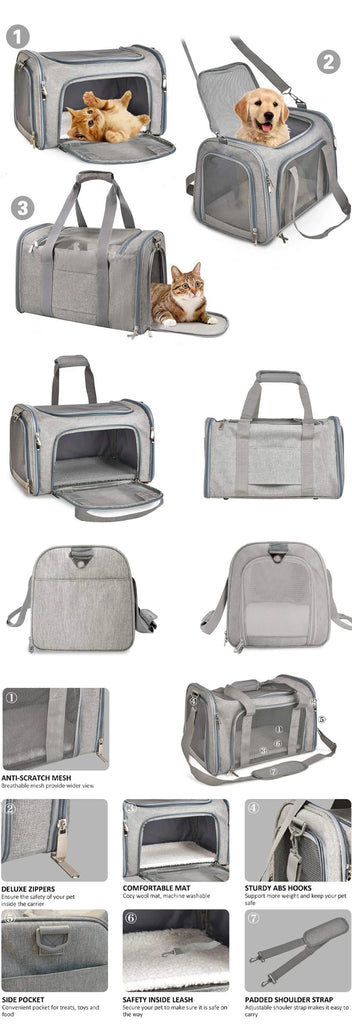 Portable Dog Cat Carrier Bag – Soft-Sided Backpack Pet Carrier, Travel Bags Airline Approved, Transport Handbag for Small Pets
