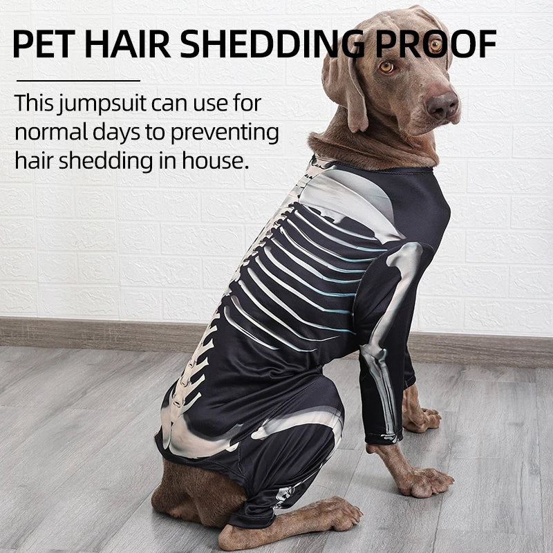 Halloween Skeleton Dog Costume – Bone Pattern Hoody Sweater & Jumpsuit for Large Dogs, Cosplay Outfit S-XXXL