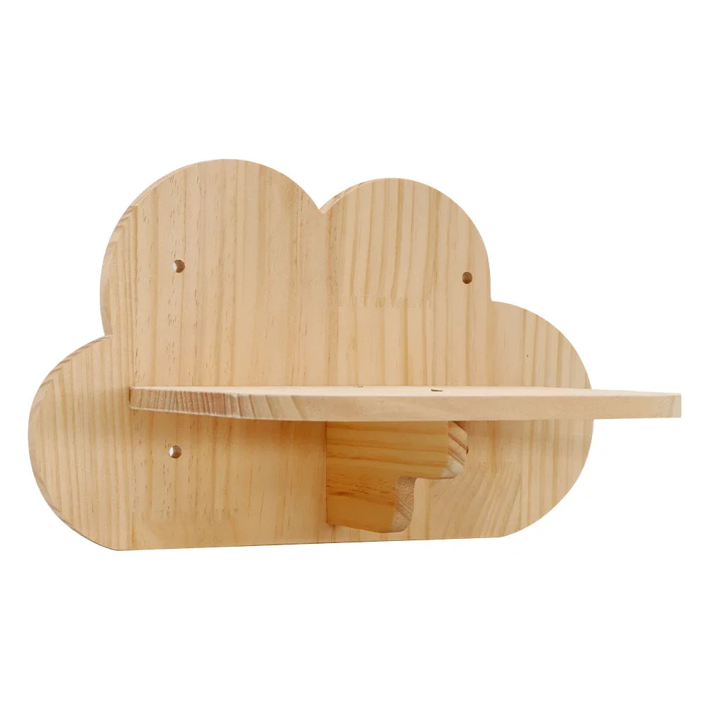Wooden cloud-shaped shelf on a white background