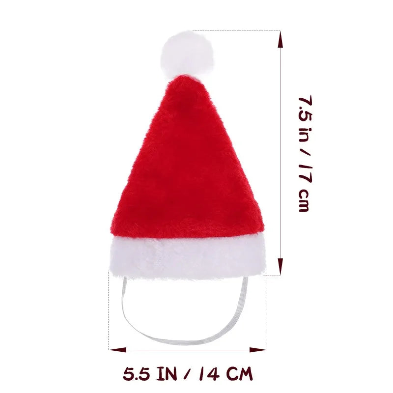 A red and white Santa hat with dimension markings showing a height of 7.5 in (17 cm) and a width of 5.