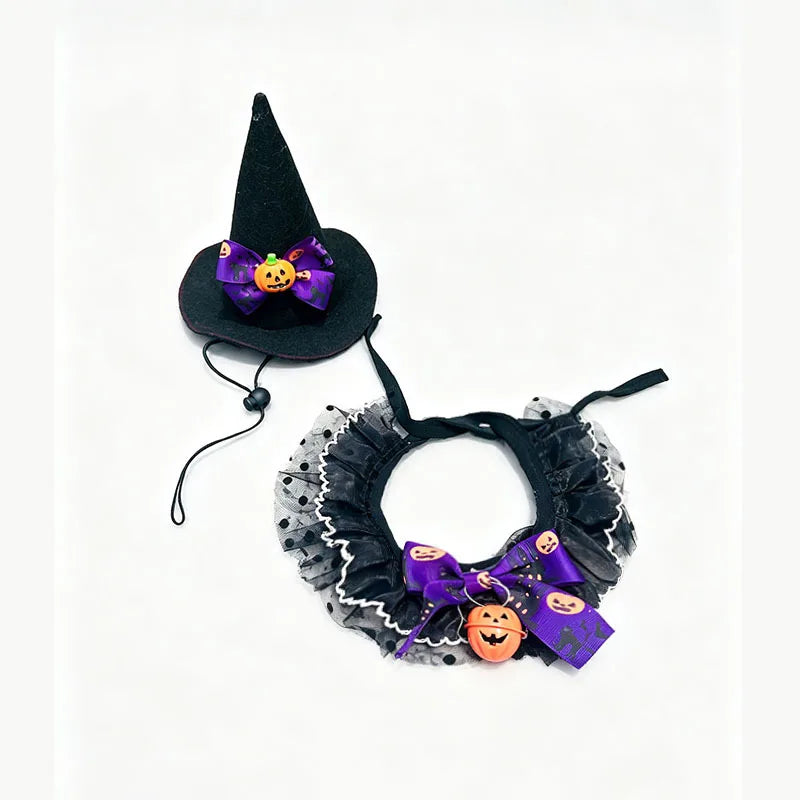 Halloween Pet Costume Set – Witch Hat & Bandana Scarf for Cats & Small Dogs, Cute Cosplay Outfit for Parties & Photos