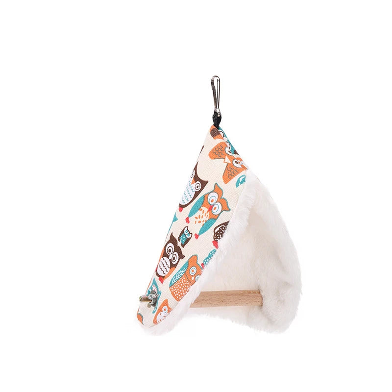 Pet hammock with owl pattern on a white background