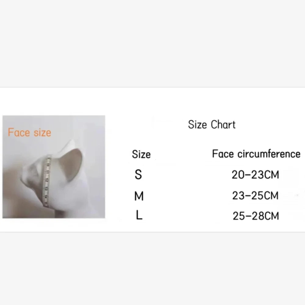 Size chart for a face mask with measurements in centimeters