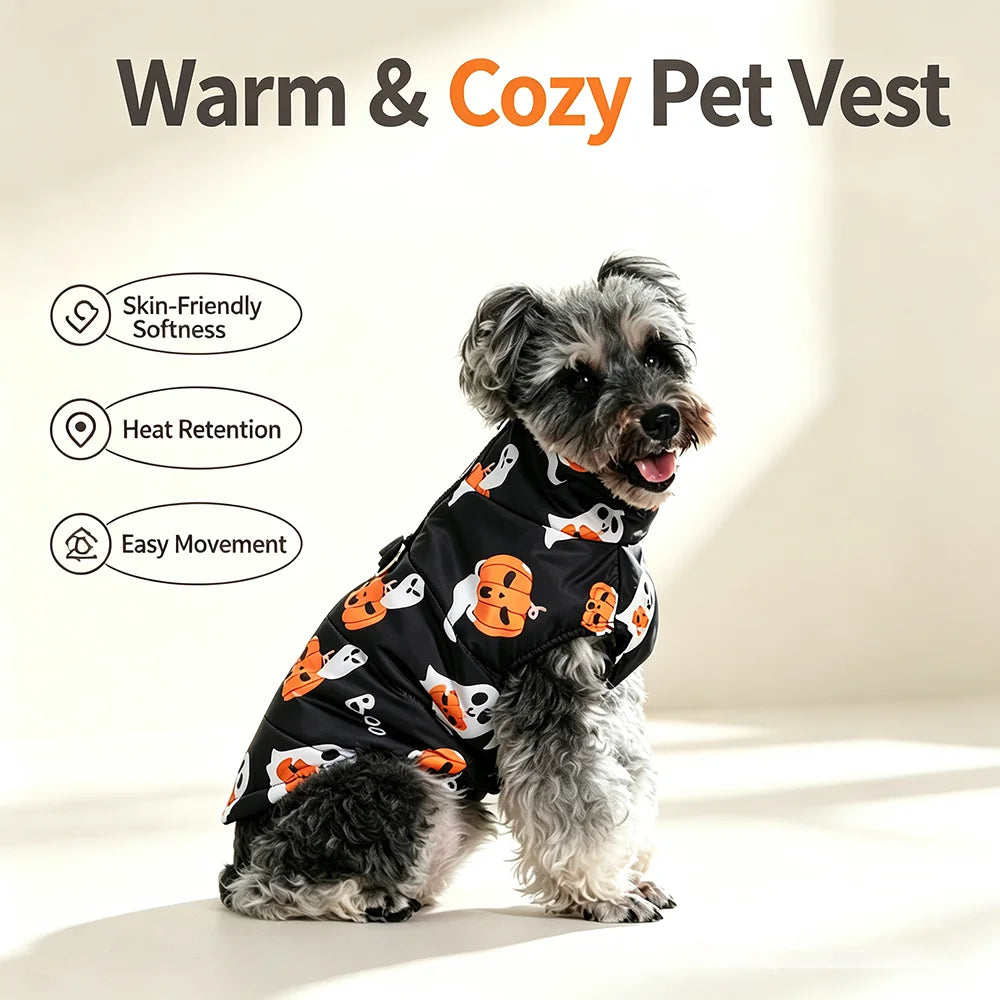 Halloween Pet Coat for Small & Medium Dogs – Warm Winter Vest with D-Ring, Festival Costume for French Bulldogs, Pugs & Cats