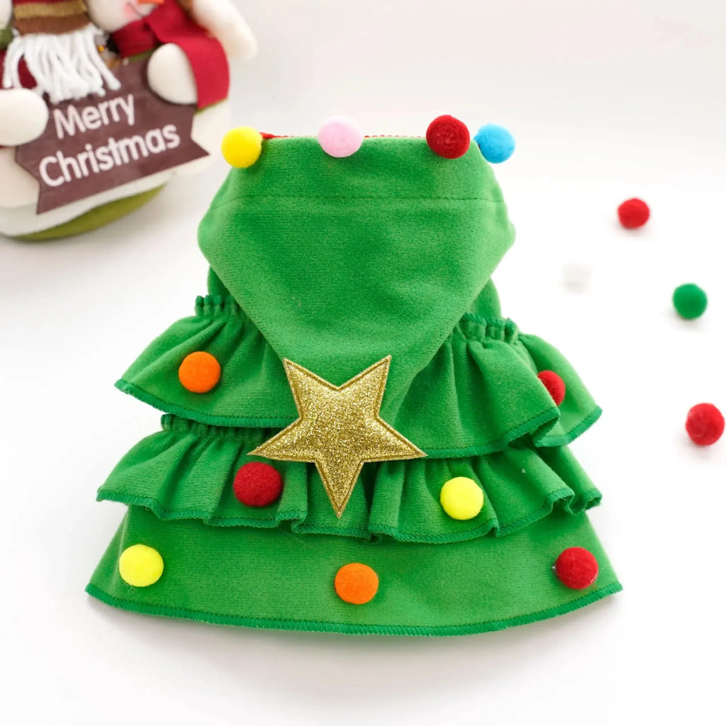 Festive Christmas Tree Hooded Cape for Pets – Cosplay Xmas Tree Shawl Costume for Cats, Small Dogs & Puppies, Holiday Pet Clothing