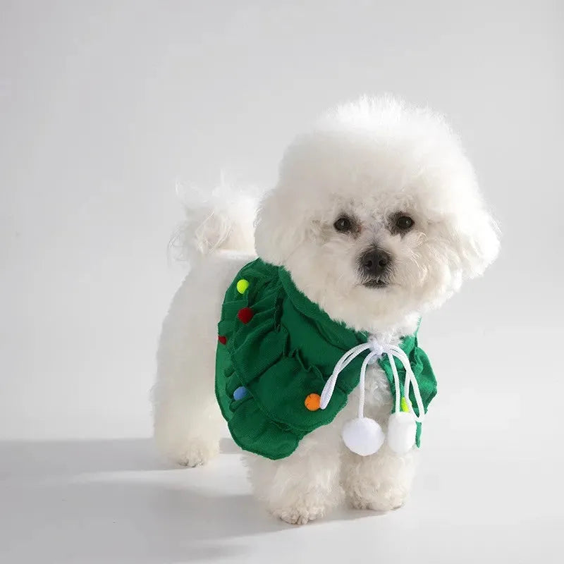 Festive Christmas Tree Hooded Cape for Pets – Cosplay Xmas Tree Shawl Costume for Cats, Small Dogs & Puppies, Holiday Pet Clothing