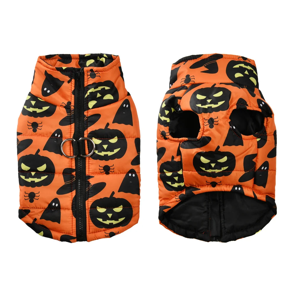 Halloween Pet Coat for Small & Medium Dogs – Warm Winter Vest with D-Ring, Festival Costume for French Bulldogs, Pugs & Cats