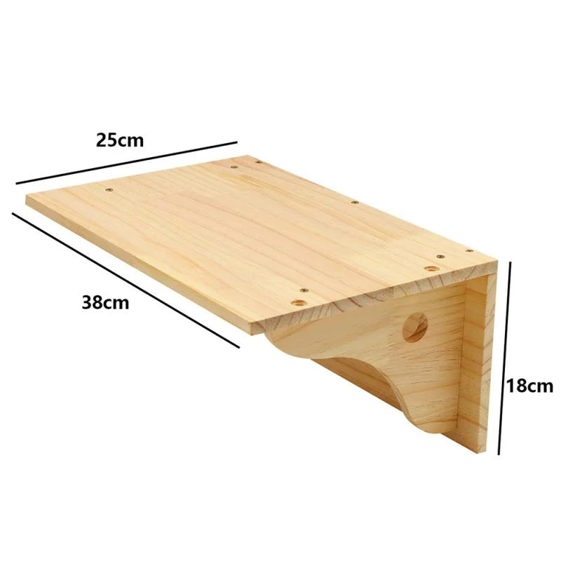 Wooden shelf with measurements on a white background