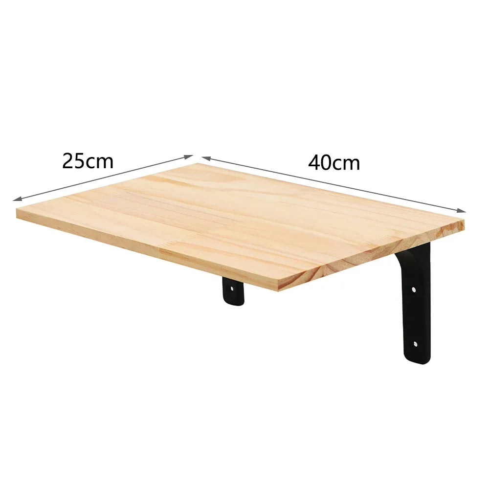 Wooden shelf with dimensions labeled on a white background