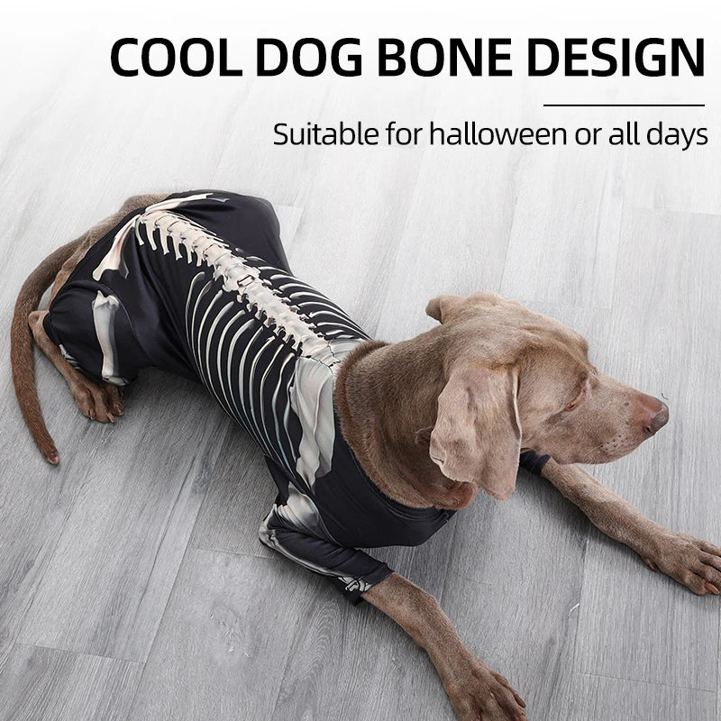 Halloween Skeleton Dog Costume – Bone Pattern Hoody Sweater & Jumpsuit for Large Dogs, Cosplay Outfit S-XXXL