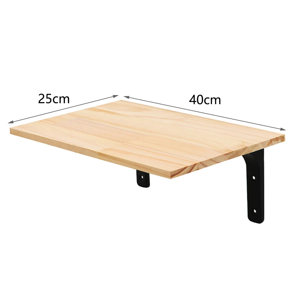 Wooden shelf with dimensions labeled on a white background