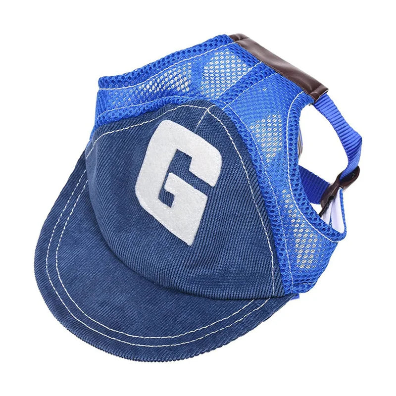 Blue pet harness with mesh design on a white background