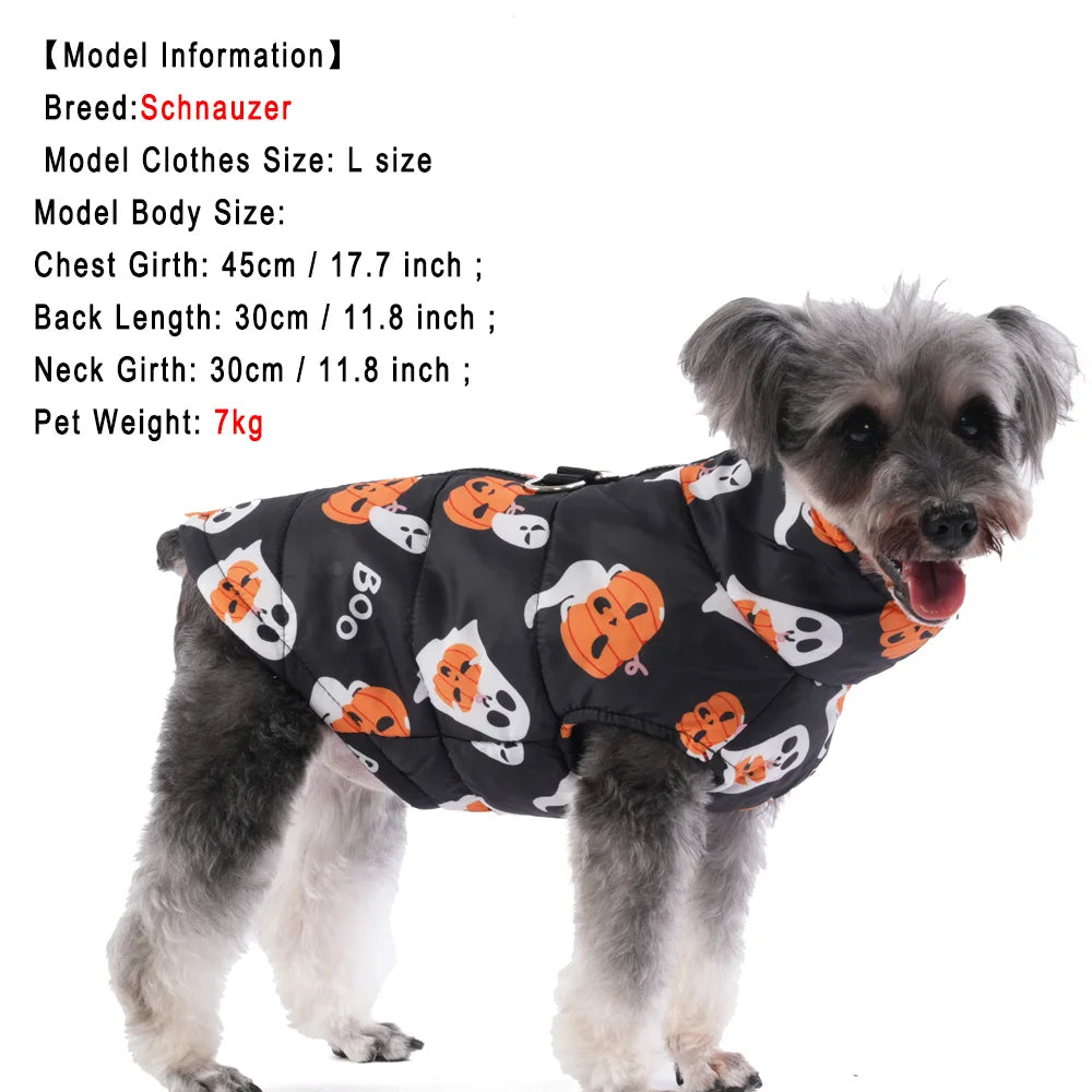 Halloween Pet Coat for Small & Medium Dogs – Warm Winter Vest with D-Ring, Festival Costume for French Bulldogs, Pugs & Cats