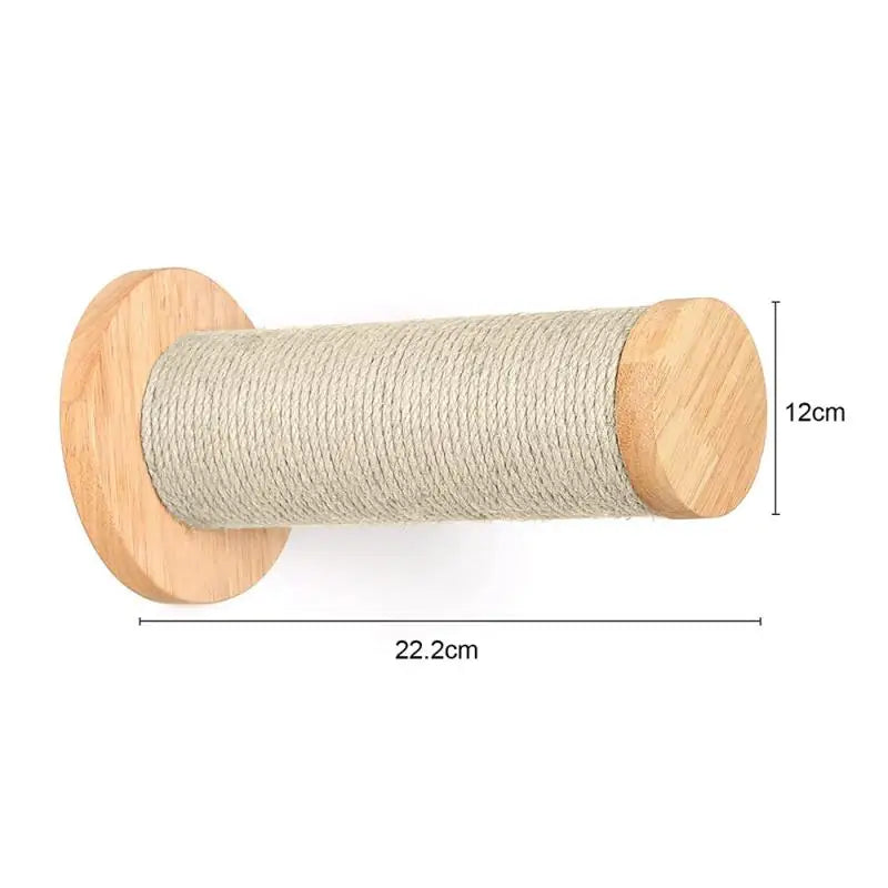 Wooden spool with sisal rope, showing dimensions on a white background