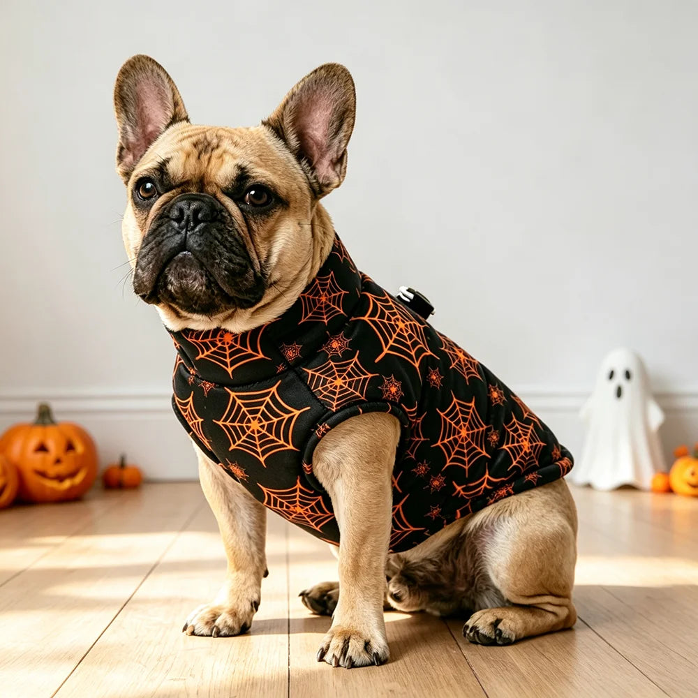 Halloween Pet Coat for Small & Medium Dogs – Warm Winter Vest with D-Ring, Festival Costume for French Bulldogs, Pugs & Cats