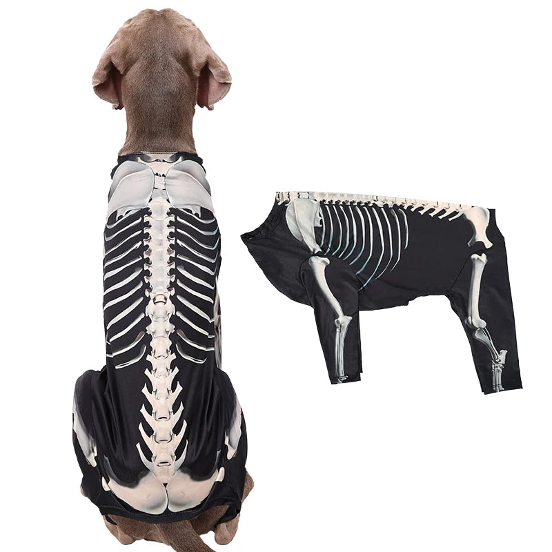Halloween Skeleton Dog Costume – Bone Pattern Hoody Sweater & Jumpsuit for Large Dogs, Cosplay Outfit S-XXXL