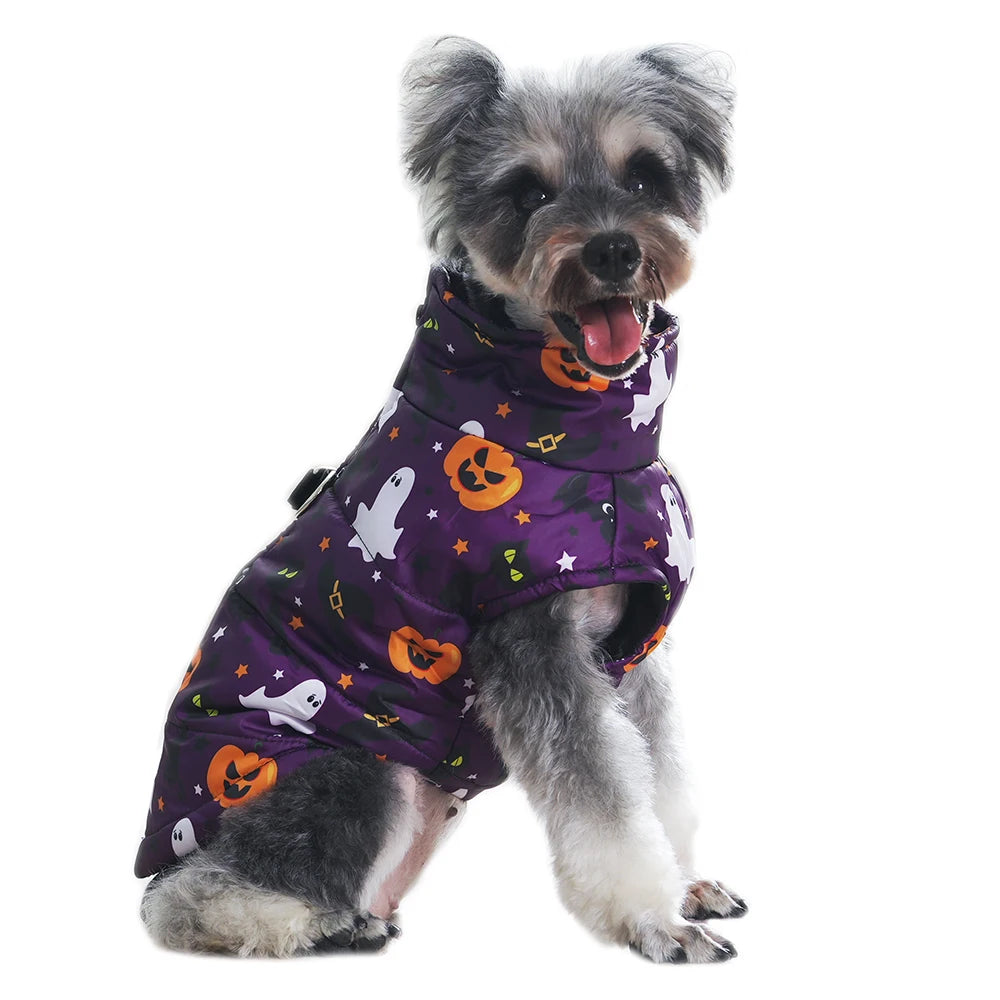 Halloween Pet Coat for Small & Medium Dogs – Warm Winter Vest with D-Ring, Festival Costume for French Bulldogs, Pugs & Cats