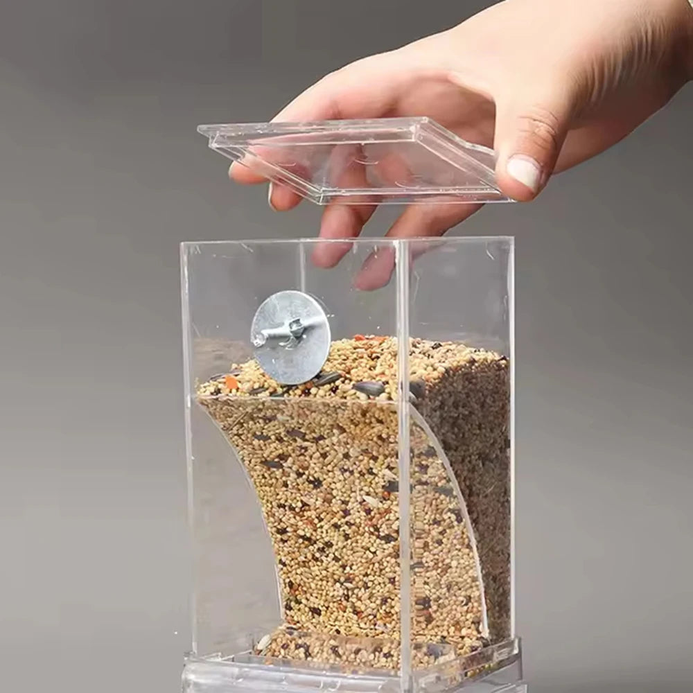 Parrot Feeder – Anti-Spill Transparent Bird Food Box, Clear Feeding Device for Parrots, Durable Bird Feeding Box