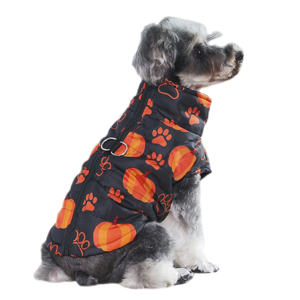 Halloween Pet Coat for Small & Medium Dogs – Warm Winter Vest with D-Ring, Festival Costume for French Bulldogs, Pugs & Cats