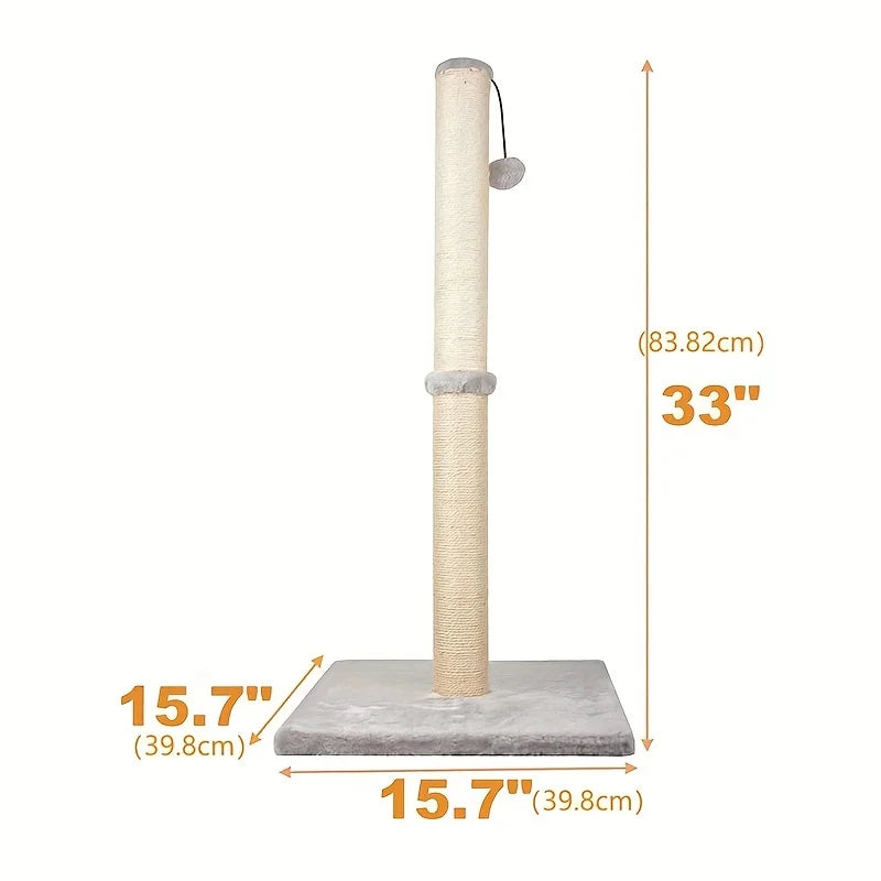 Cat scratching post with dimensions labeled on a white background