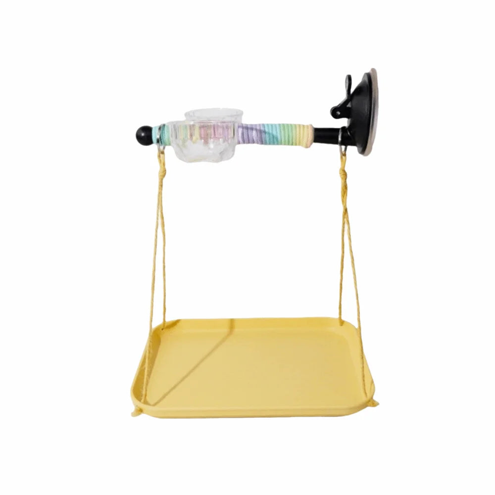 Yellow swing with a colorful handle on a white background