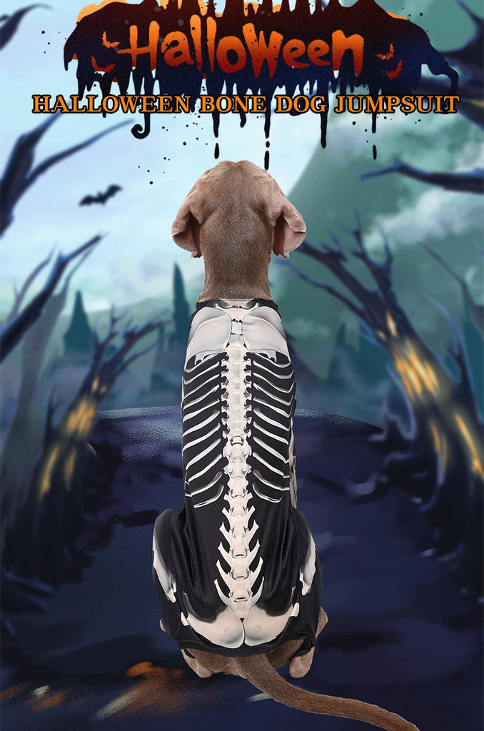 Halloween Skeleton Dog Costume – Bone Pattern Hoody Sweater & Jumpsuit for Large Dogs, Cosplay Outfit S-XXXL