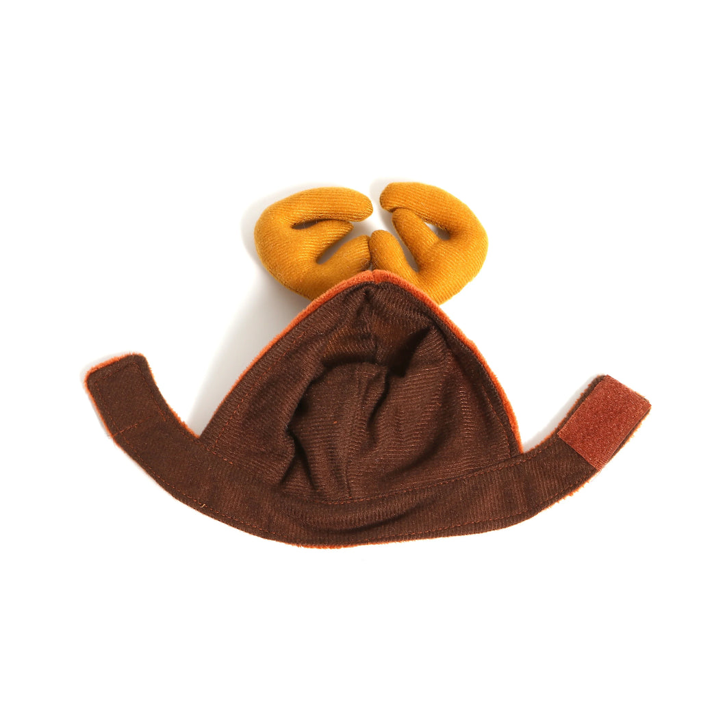 Brown and orange reindeer hat on a white background