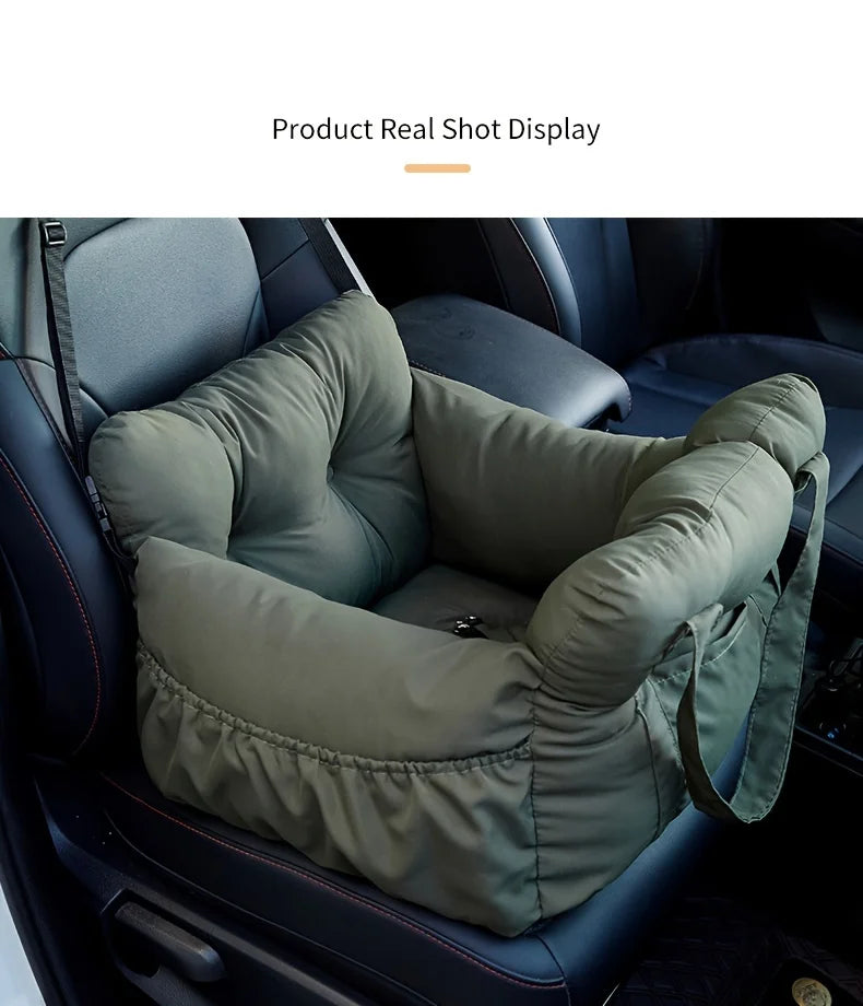 Dog Car Seat with Safety Belt – Non-Slip Pet Car Bed for Small Dogs, Washable Travel Carrier with Secure Straps for Safe Car Travel