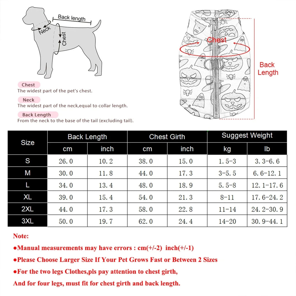 Halloween Pet Coat for Small & Medium Dogs – Warm Winter Vest with D-Ring, Festival Costume for French Bulldogs, Pugs & Cats
