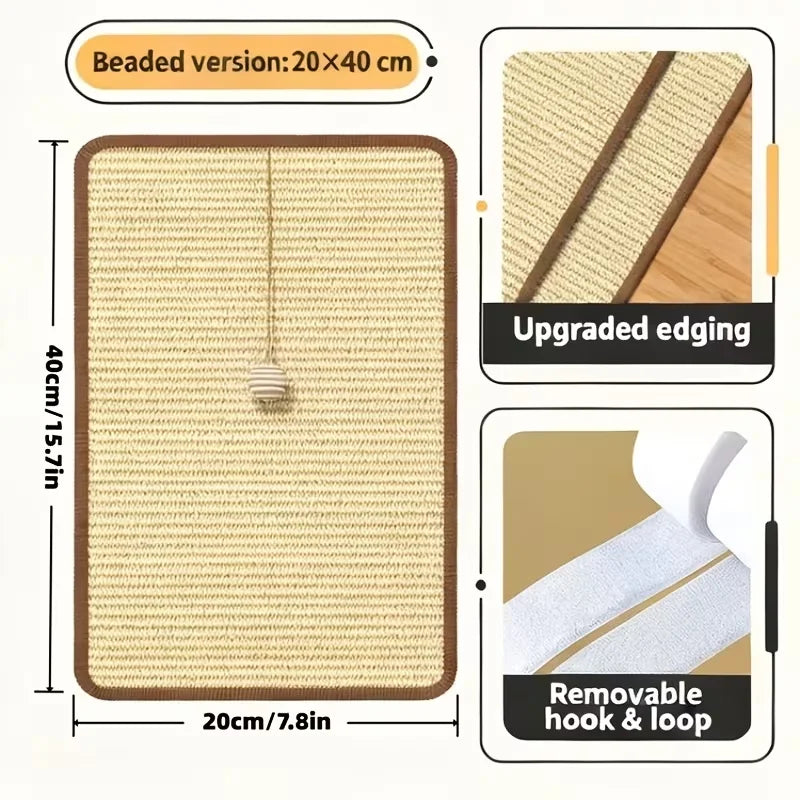 Beige mat with bead embellishments, upgraded edging, and removable hook & loop feature on a white background.