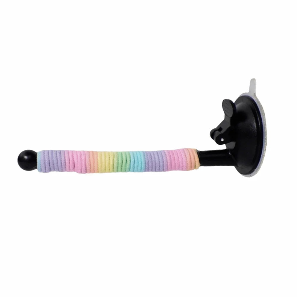 Black vacuum cleaner with a colorful handle on a white background
