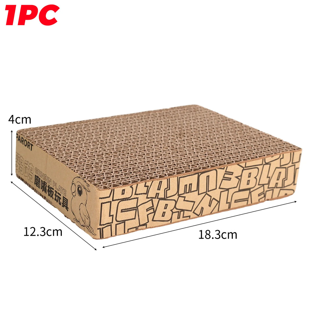 Cardboard cat scratcher with dimensions and '1PC' branding on a white background