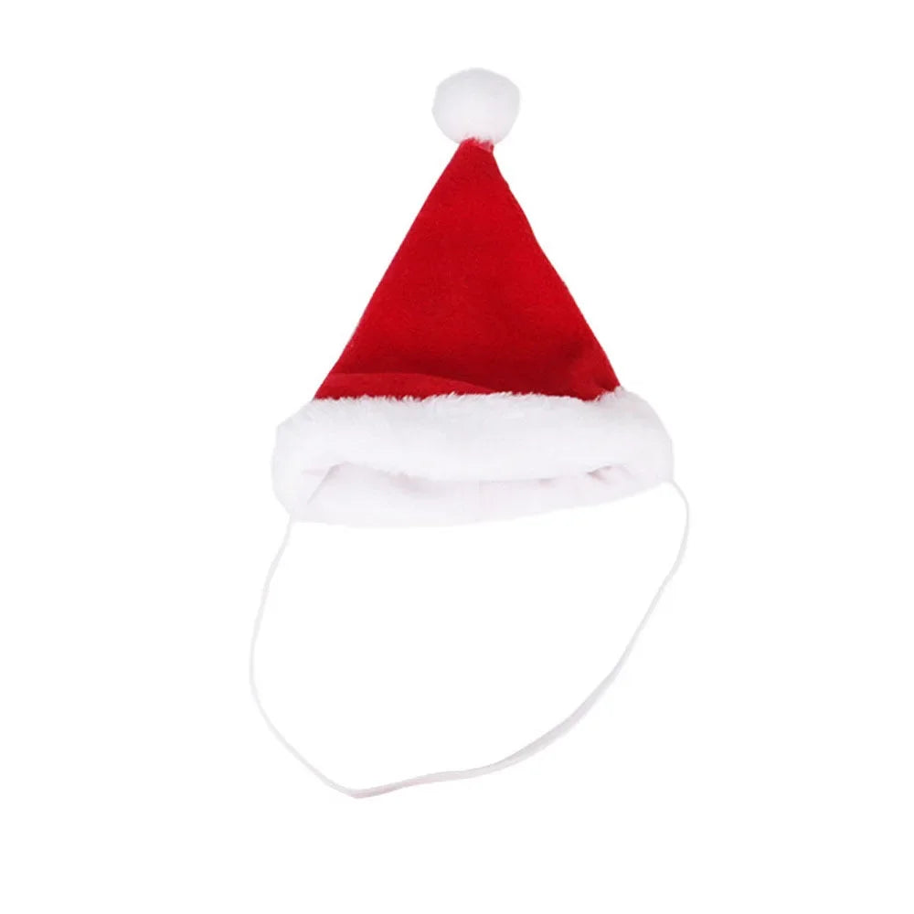 Red Santa hat with white trim on a white background
