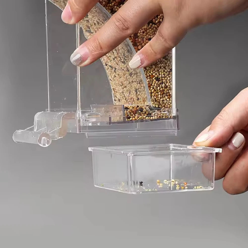 Parrot Feeder – Anti-Spill Transparent Bird Food Box, Clear Feeding Device for Parrots, Durable Bird Feeding Box