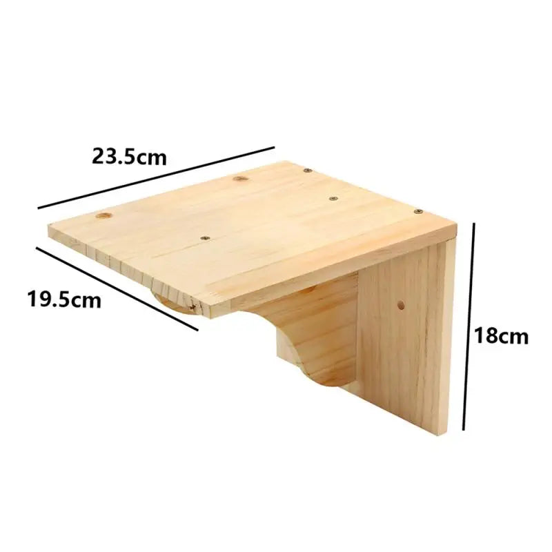 Wooden step stool with dimensions labeled on a white background