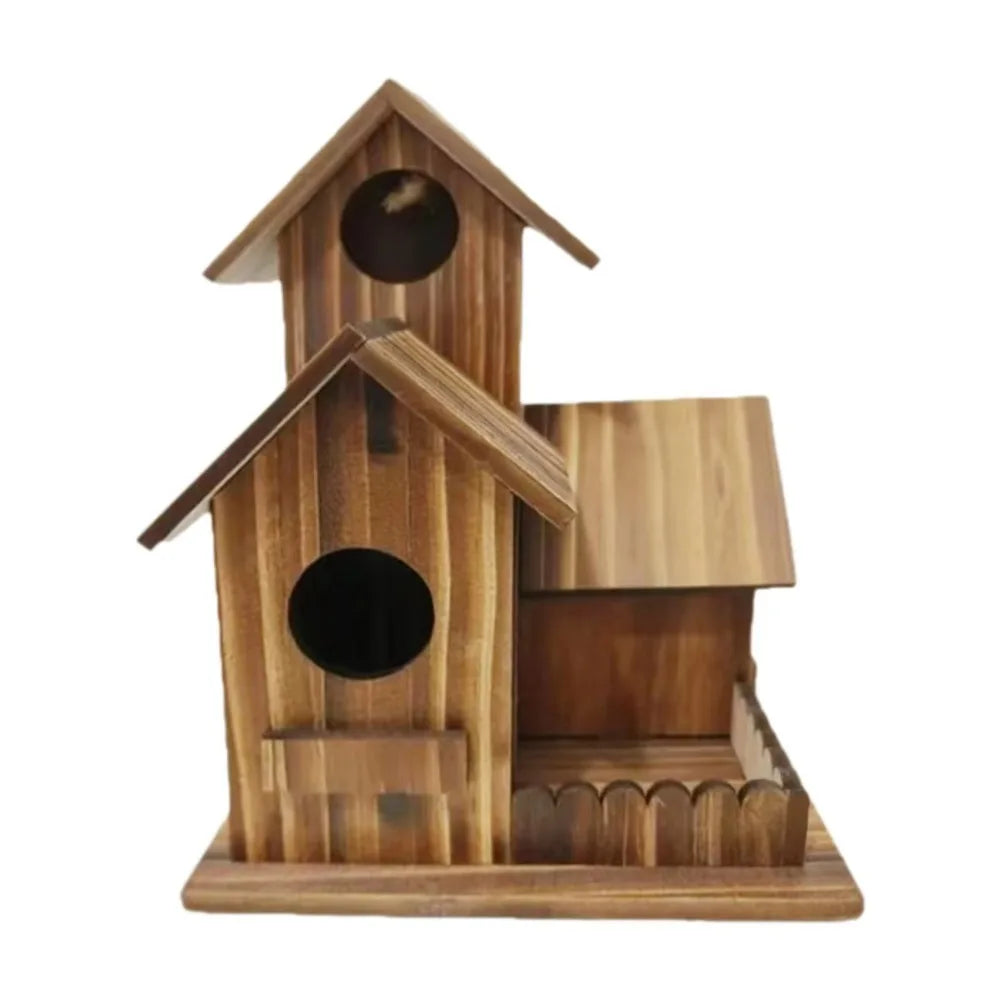 Wooden birdhouse with a white background