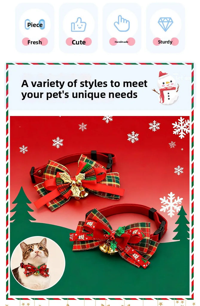 Christmas Cartoon Bell Pet Collar – Butterfly Knot Cat Dog Neck Bracelet, Decorative Accessories, Universal Seasonal Polyester