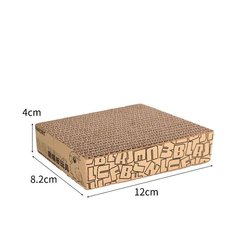 Cardboard scratcher with dimensions labeled on a white background