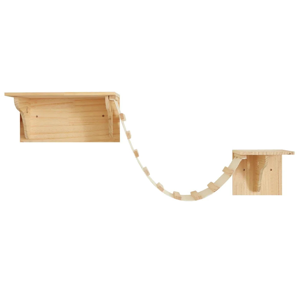 Wooden birdhouse with a hanging platform on a white background
