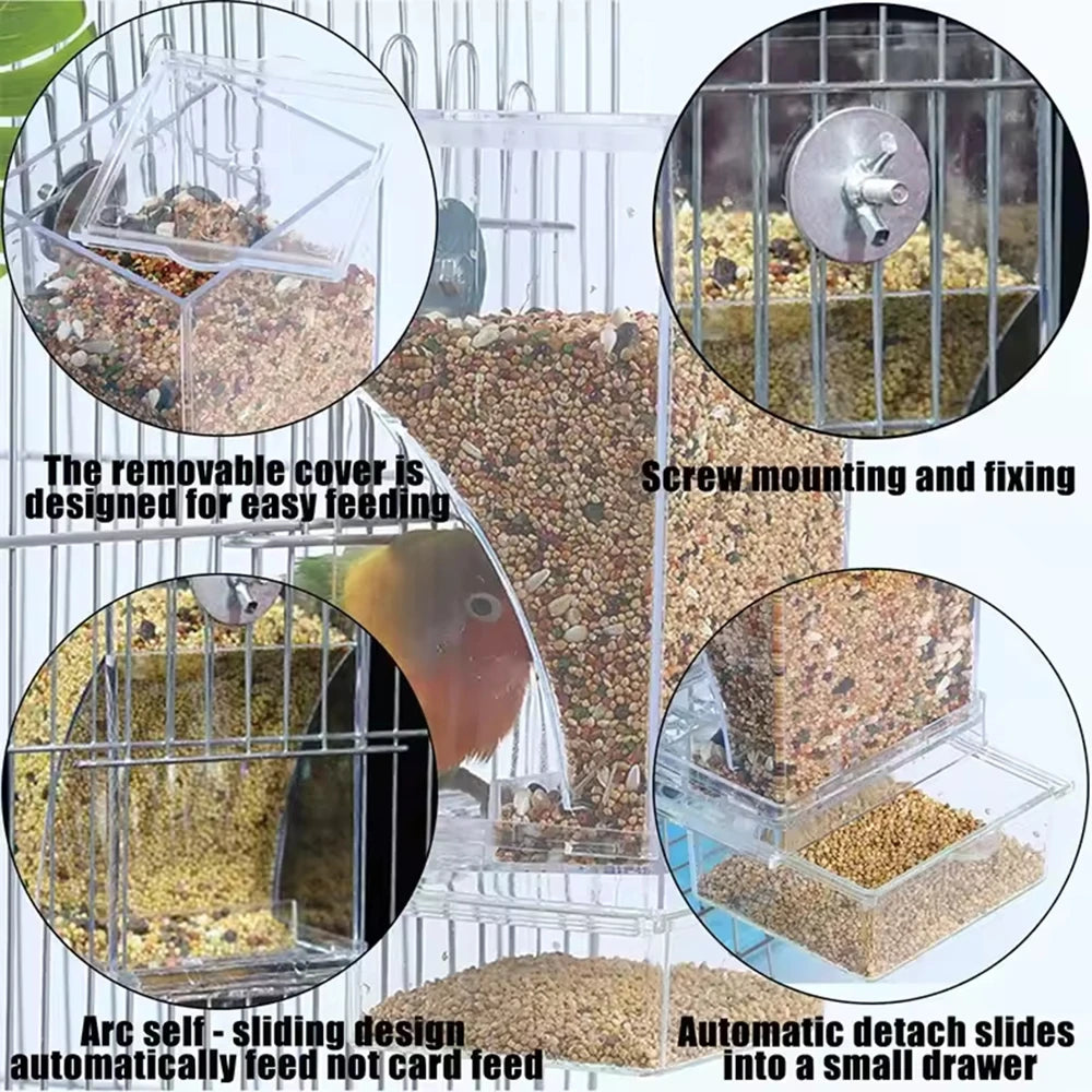 Parrot Feeder – Anti-Spill Transparent Bird Food Box, Clear Feeding Device for Parrots, Durable Bird Feeding Box