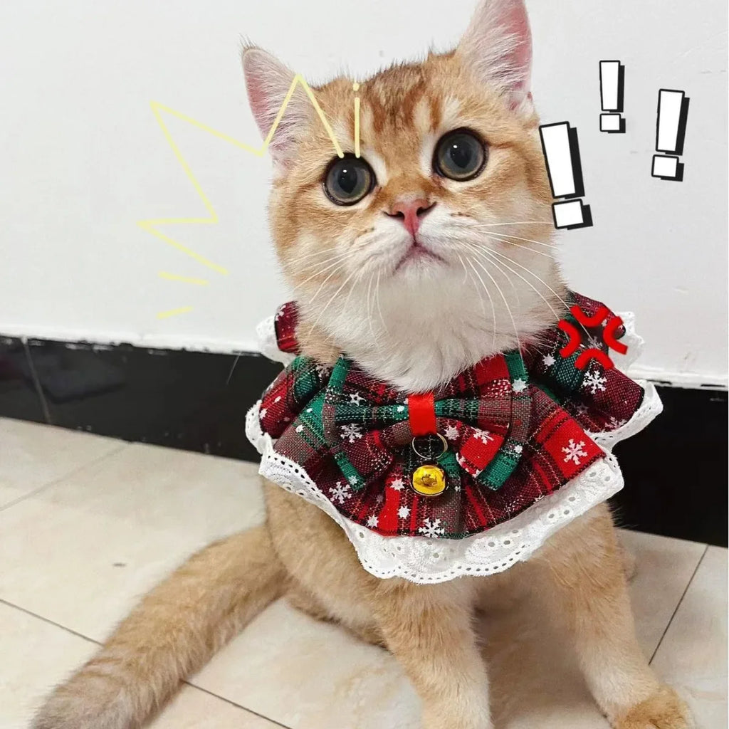 New Christmas Cat Collar with Bells – Dog Accessories for Small Dogs, Washable Scarf Bandana Collar Bibs