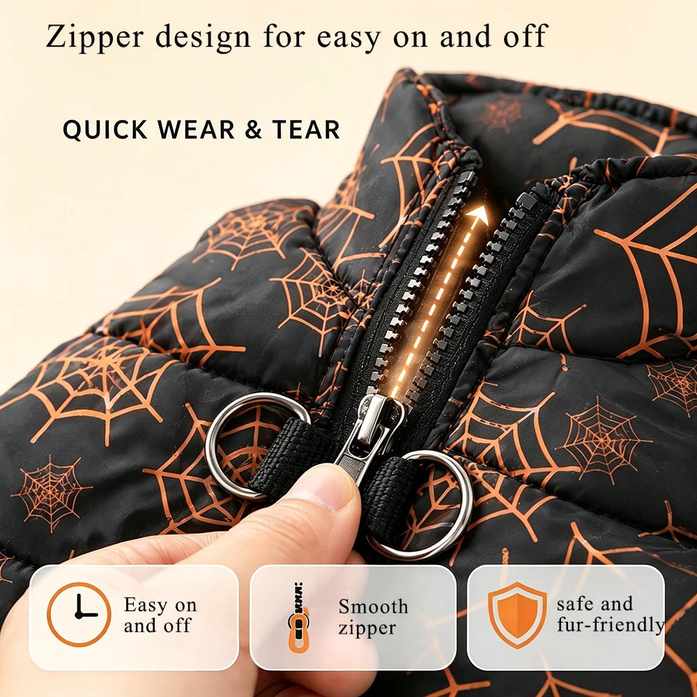 Halloween Pet Coat for Small & Medium Dogs – Warm Winter Vest with D-Ring, Festival Costume for French Bulldogs, Pugs & Cats