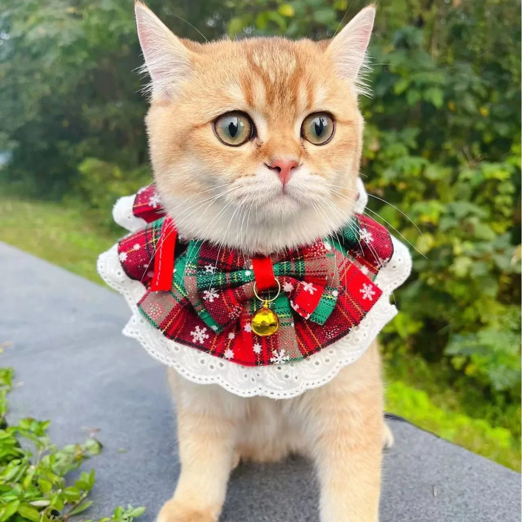 New Christmas Cat Collar with Bells – Dog Accessories for Small Dogs, Washable Scarf Bandana Collar Bibs