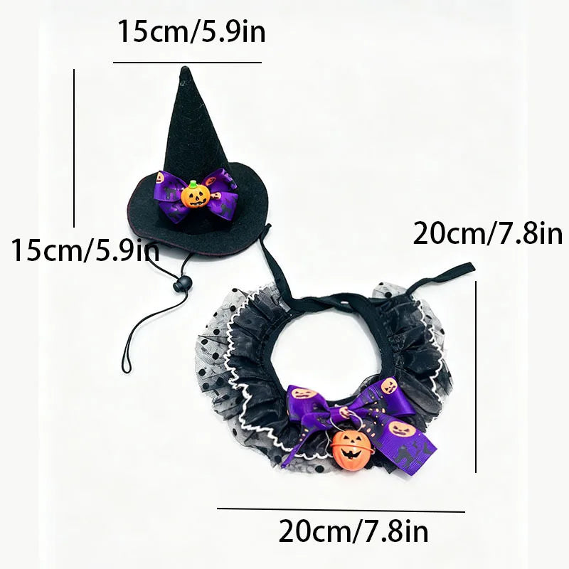 Halloween Pet Costume Set – Witch Hat & Bandana Scarf for Cats & Small Dogs, Cute Cosplay Outfit for Parties & Photos