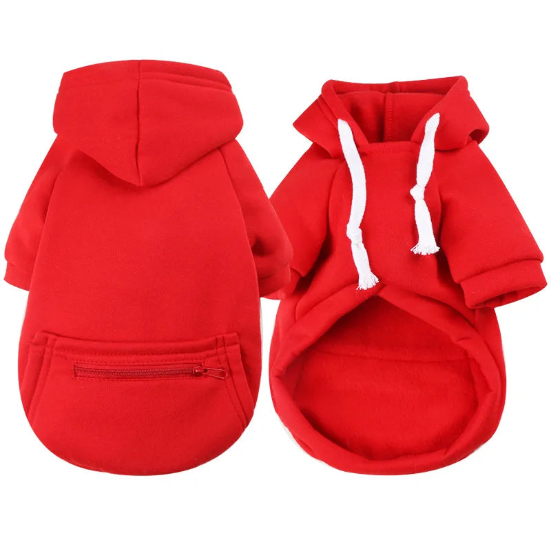 Red pet hoodie with a zipper on a white background