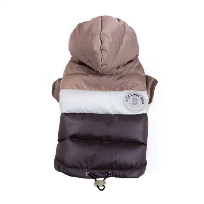 Brown and beige puffer vest with a visible brand logo on a white background