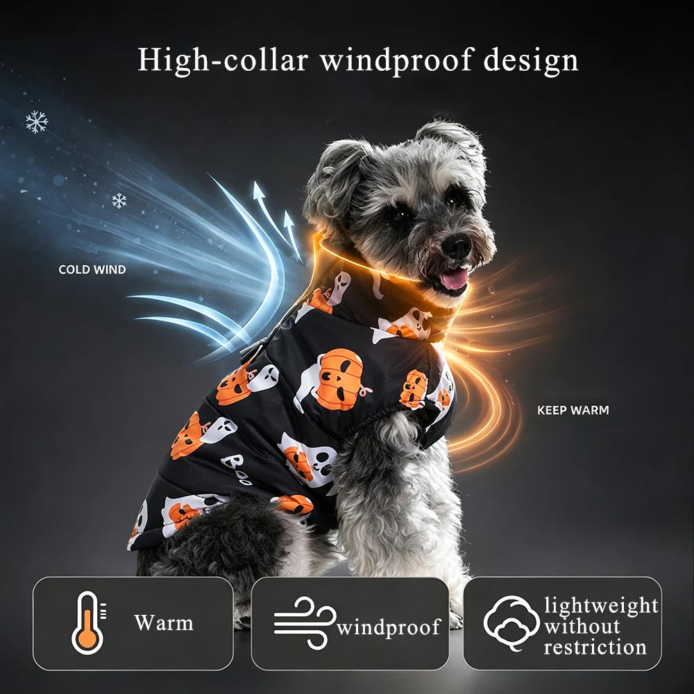 Halloween Pet Coat for Small & Medium Dogs – Warm Winter Vest with D-Ring, Festival Costume for French Bulldogs, Pugs & Cats